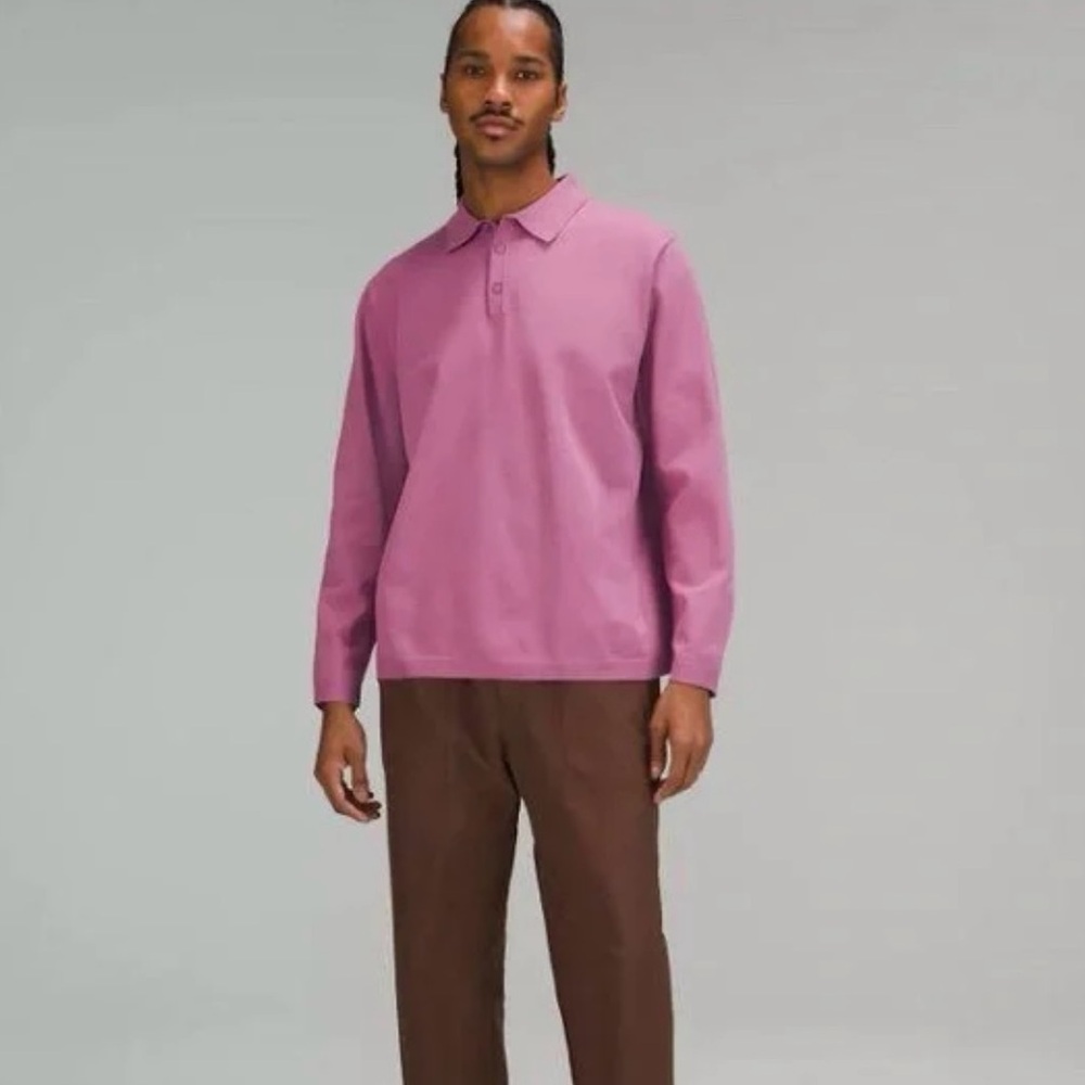 Lululemon Lightweight Knit Long Sleeve Polo color Mauve Pink size M - Picture 6 of 12